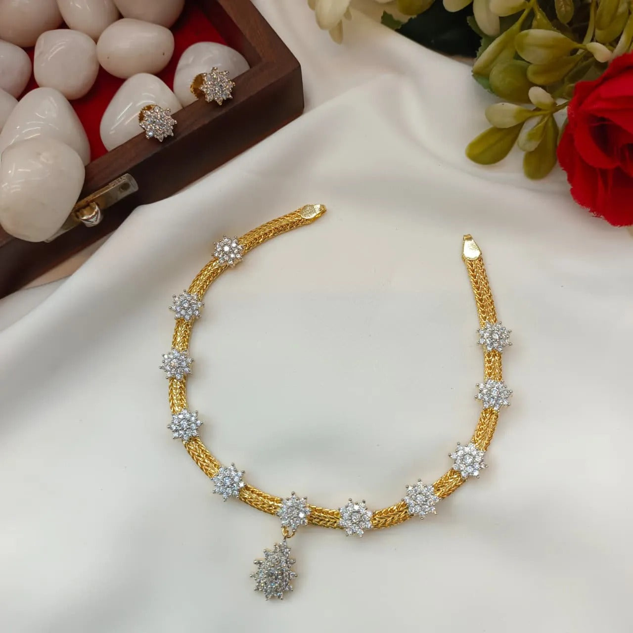 AD white stone necklace