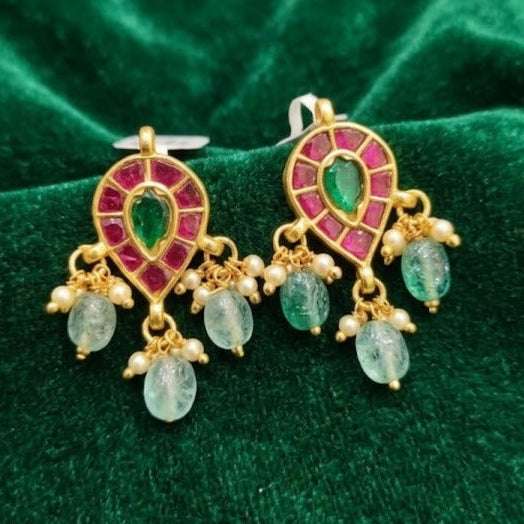 Drop green with ruby jadau kundan earring