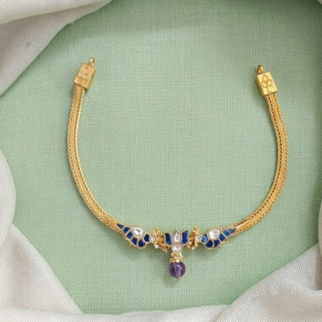 Jadau kundan bird with Lotus bule Choker