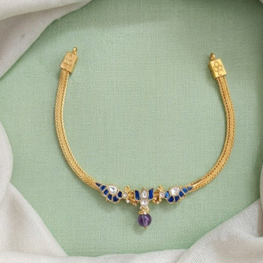 Jadau kundan bird with Lotus bule Choker