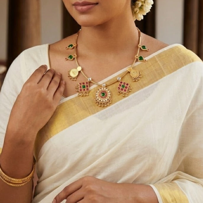 Microplated kemp mango with Palakka Necklace