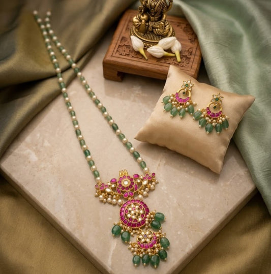 Jadau kundan ruby stone long Pendant with long necklace