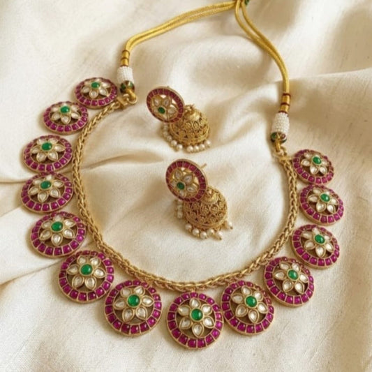 Round motin kemp ruby stone necklace