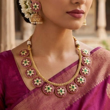 Round motin kemp ruby stone necklace