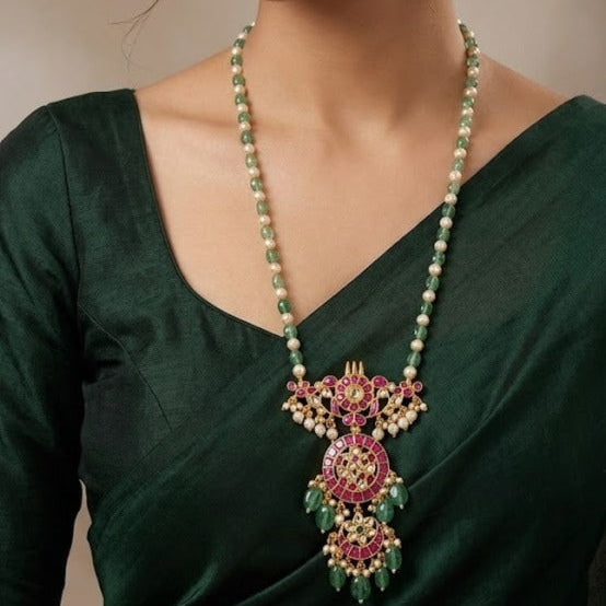 Jadau kundan ruby stone long Pendant with long necklace