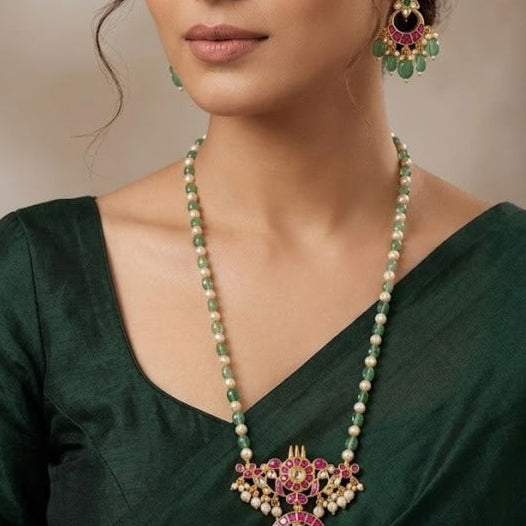 Jadau kundan ruby stone long Pendant with long necklace