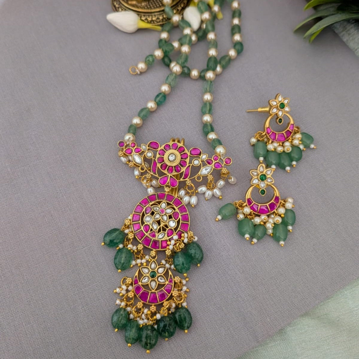 Jadau kundan ruby stone long Pendant with long necklace