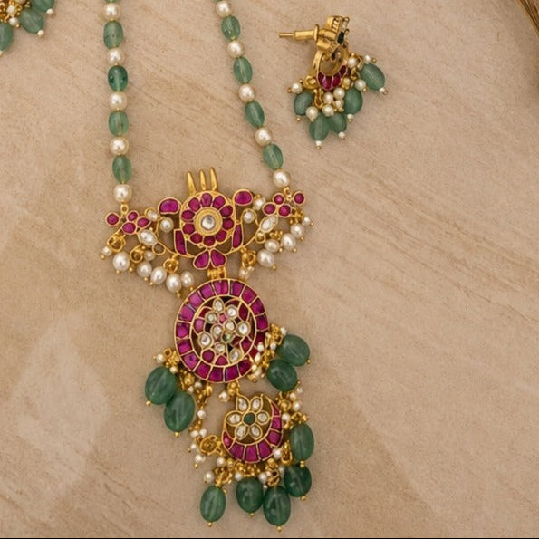 Jadau kundan ruby stone long Pendant with long necklace