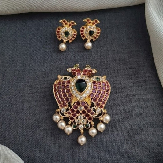 Peacock ruby stone chain set