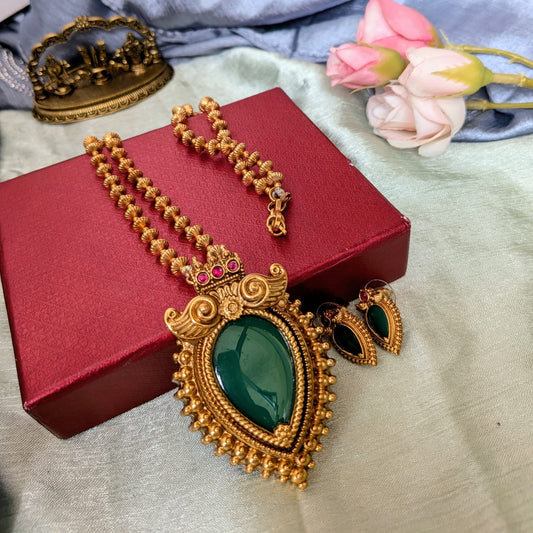 Green drop stone  ball chain set