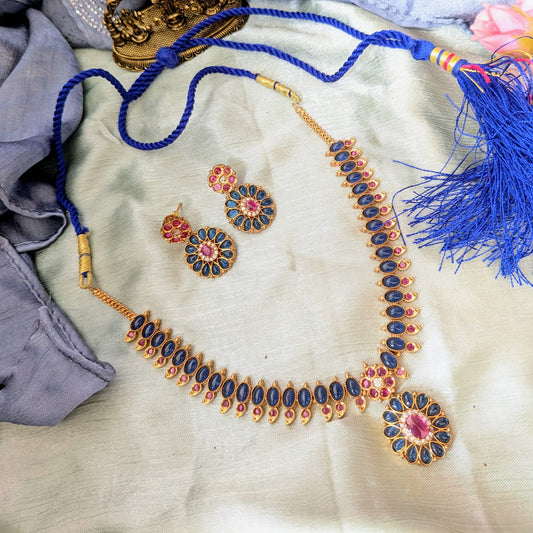 Blue kemp stone necklace set