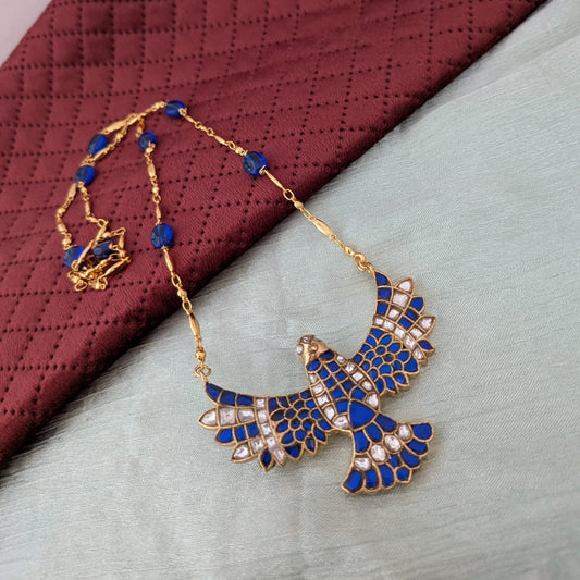 Gandaberunda Jadau kundan blue pendant necklace