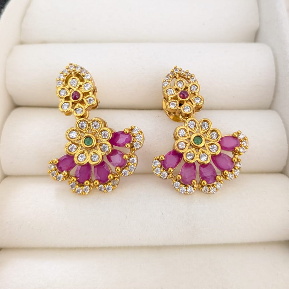 Floral ruby CZ stone Hasuli necklace set