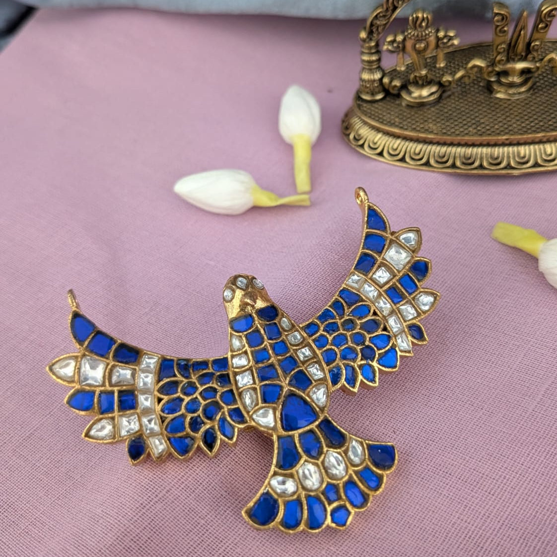 Gandaberunda Jadau kundan blue pendant necklace