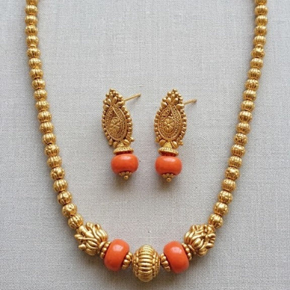 Gold coral long Necklace