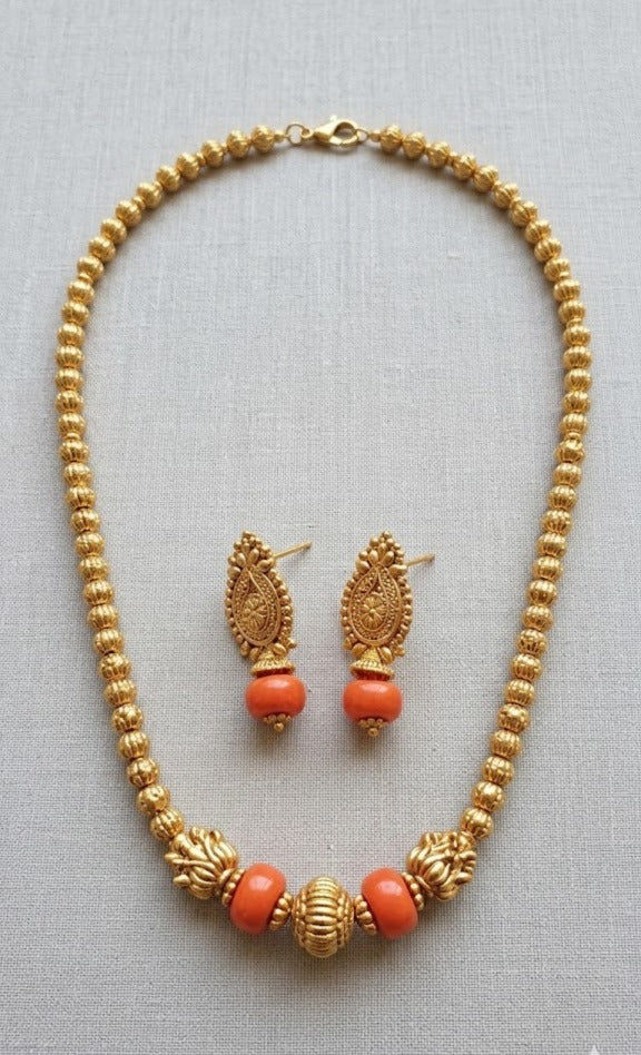 Gold coral long Necklace