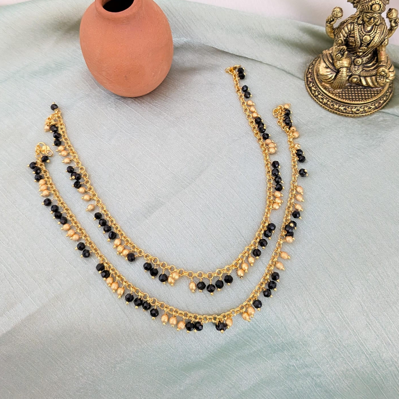 Gold with black beaded anklet