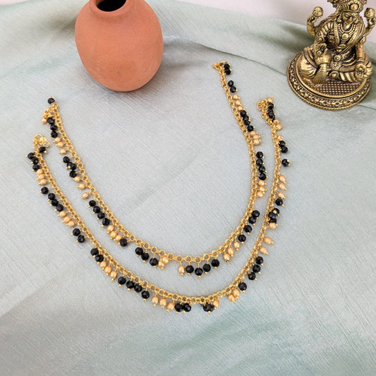 Gold with black beaded anklet