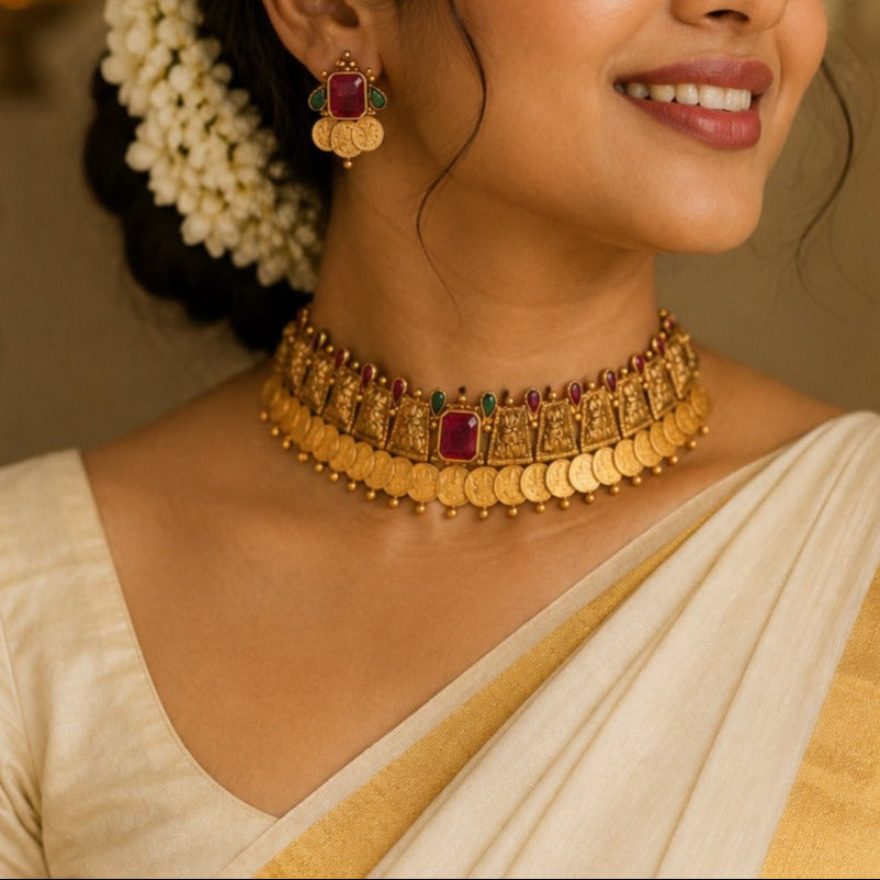 Intricate design coin choker