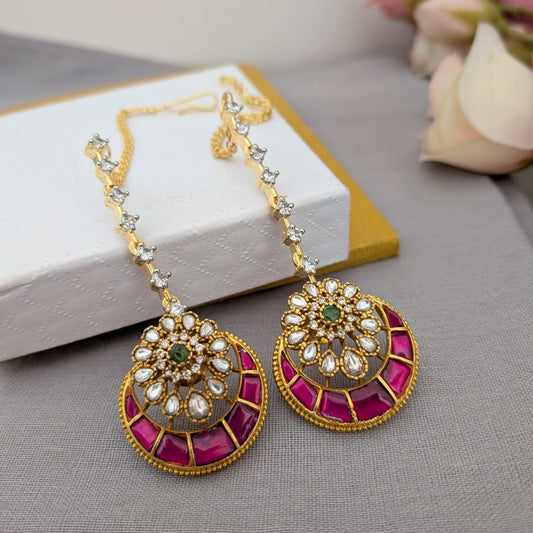 Judau Floral ruby stone with Diamond look alike Maatel/Earchain