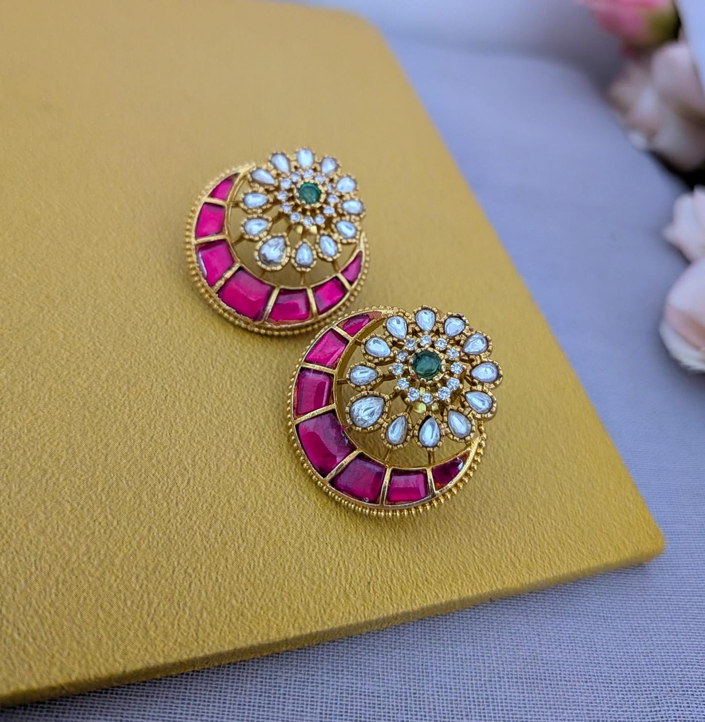 Judau Floral ruby stone with Diamond look alike Maatel/Earchain