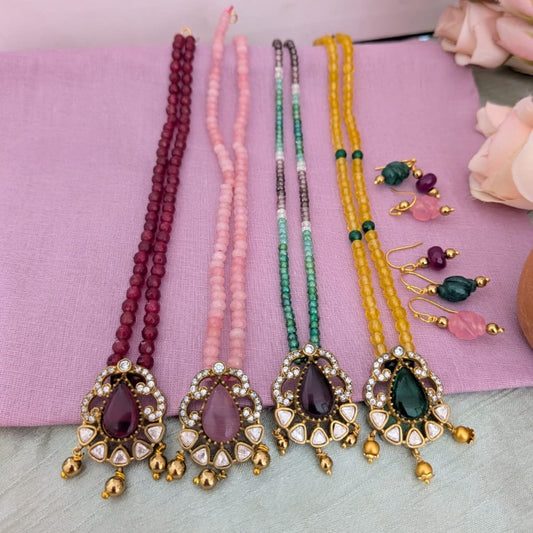 Kundan stone beaded necklace set