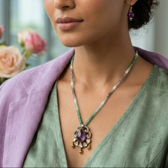 Kundan stone beaded necklace set