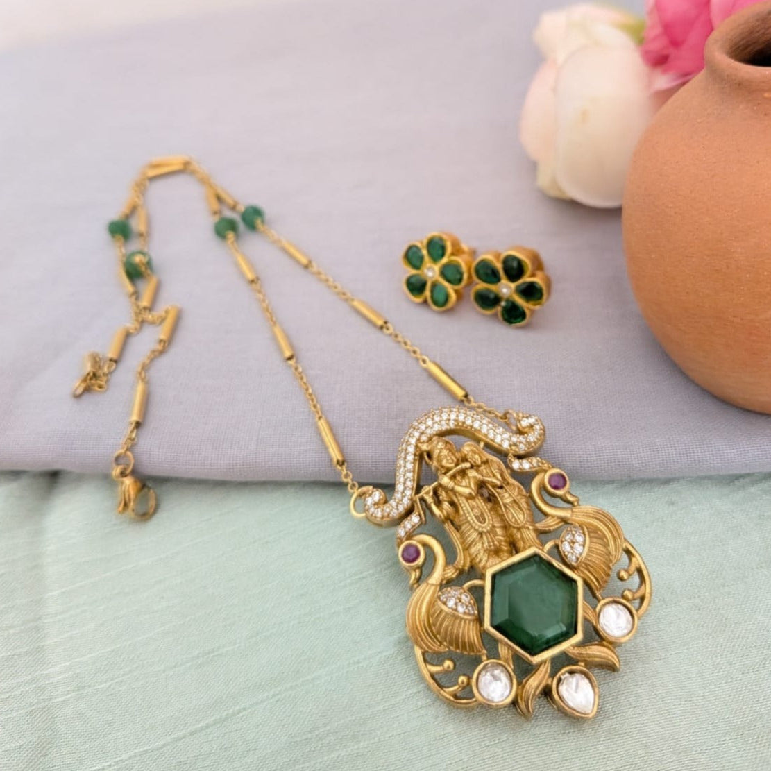 Moisannite pendant Chain Radha krishna