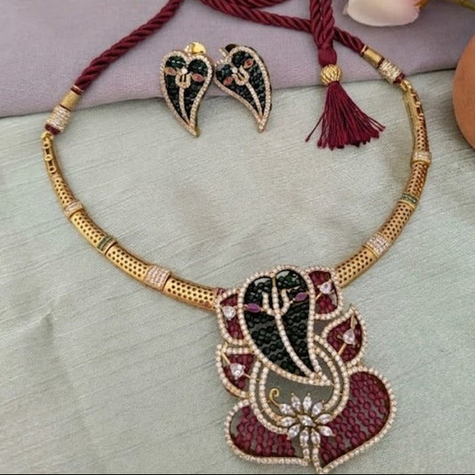 AD stone hasli with Ganesha Pendant set