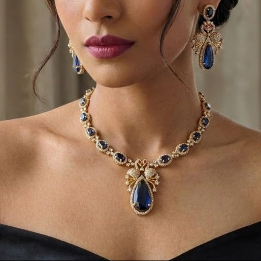 Peacock drop AD stone necklace