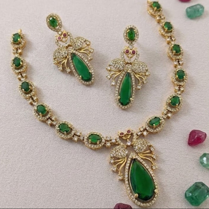 Peacock drop AD stone necklace