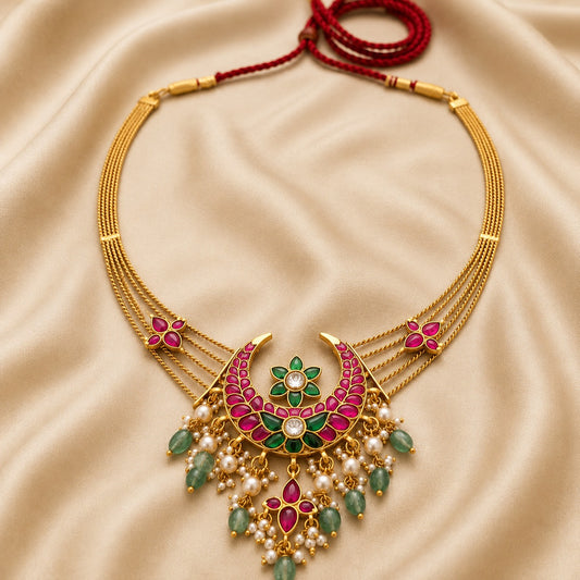 Jadau kundan ruby with green stone Hasli