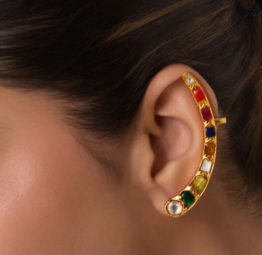 Jadau kundan multi color earcuff