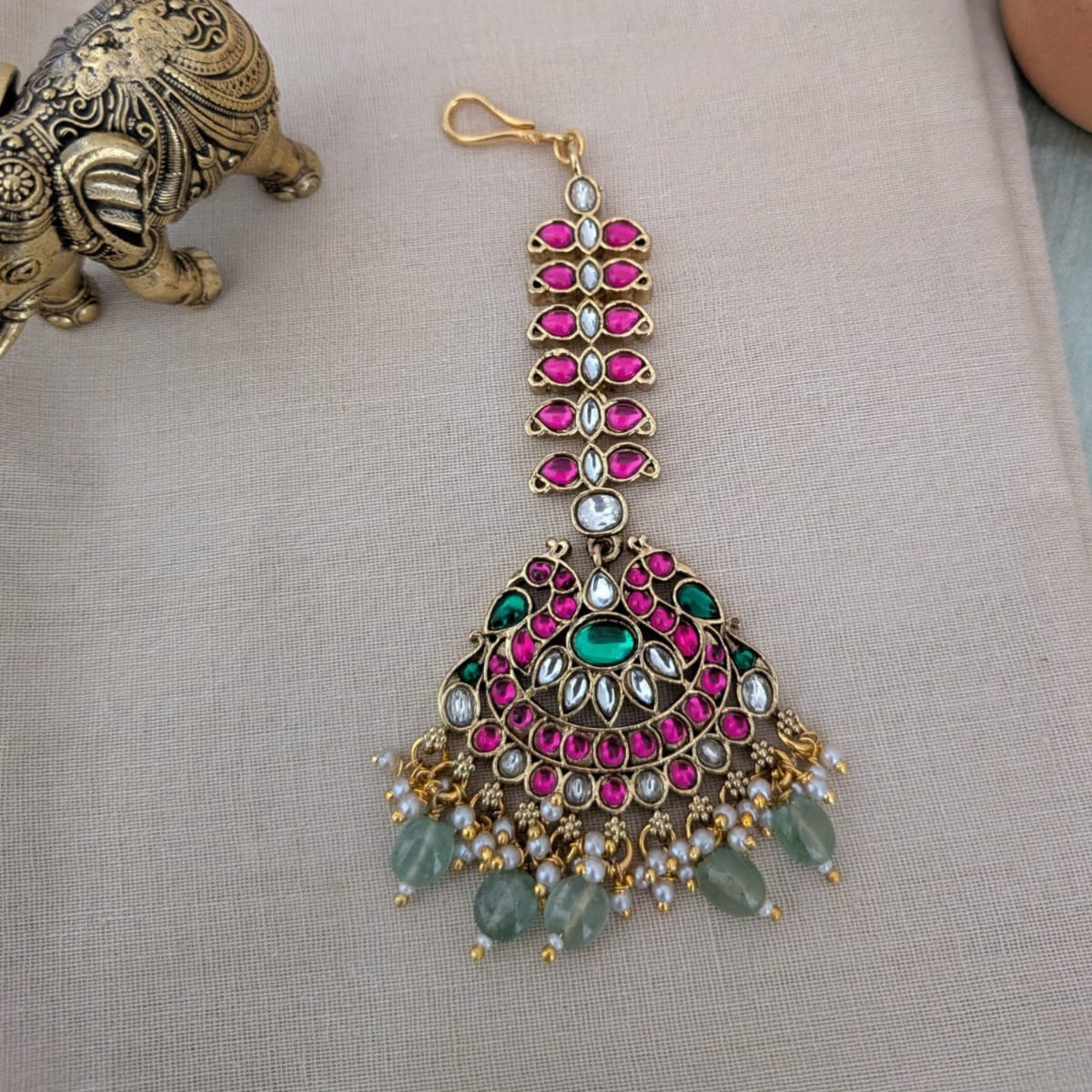 Mango and peacock maang tikka