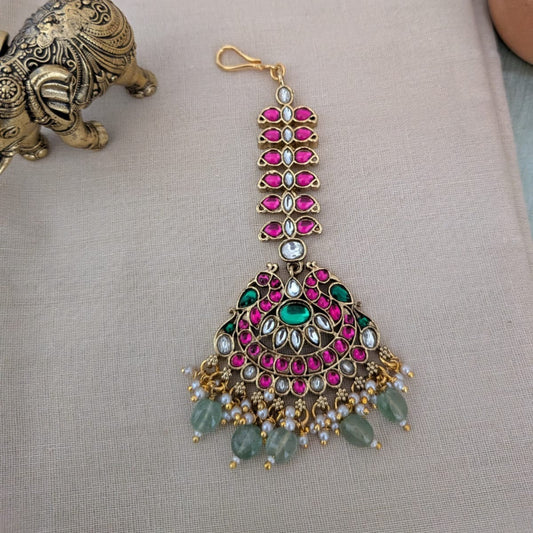 Mango and peacock maang tikka