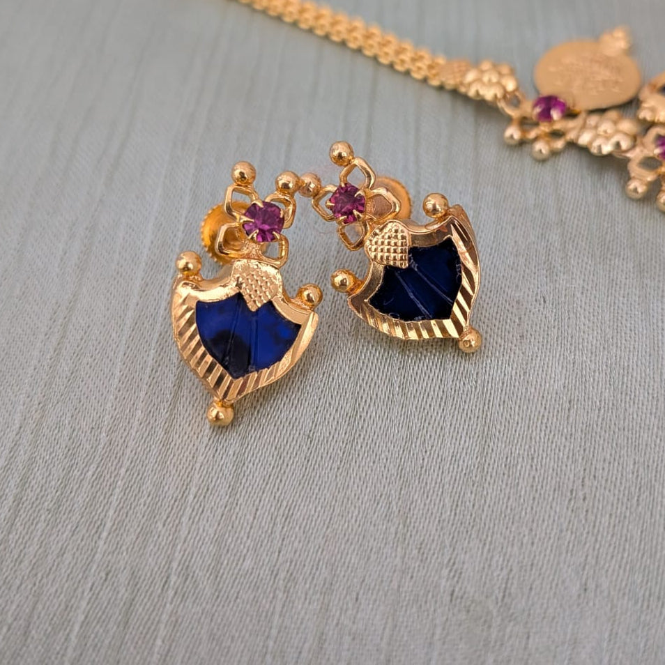 Long Microplated Palaka and Coin necklace - Kerala design blue