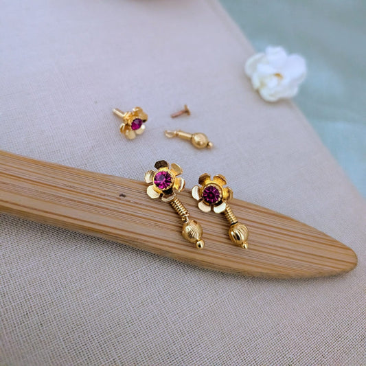 Microplated flower ruby stone stud
