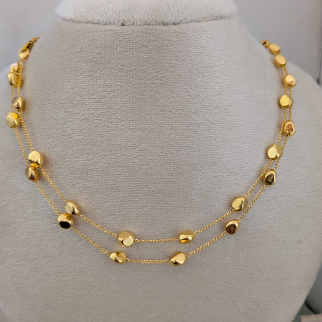 2Layered gold  beaded invisible necklace