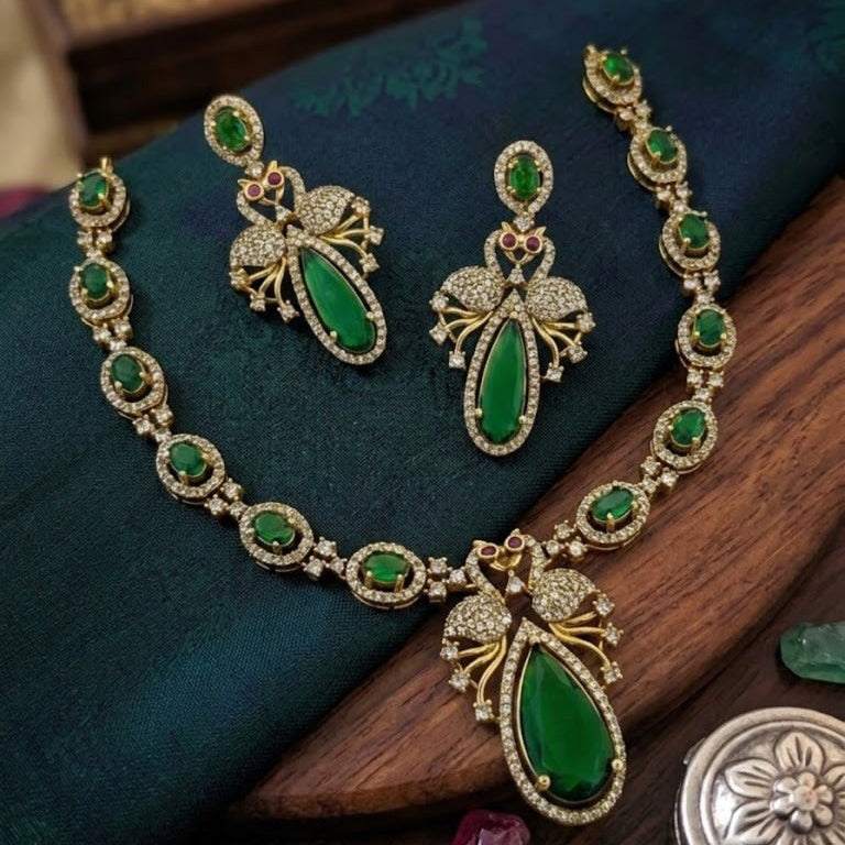 Peacock drop AD stone necklace
