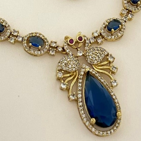 Peacock drop AD stone necklace