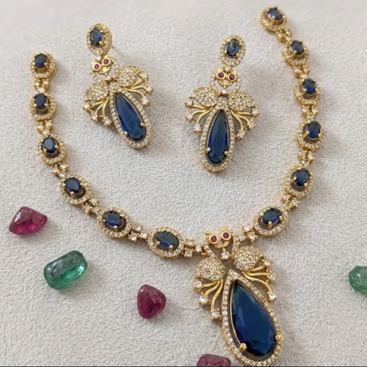 Peacock drop AD stone necklace