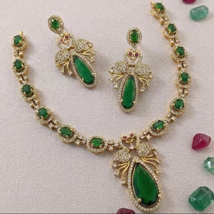 Peacock drop AD stone necklace