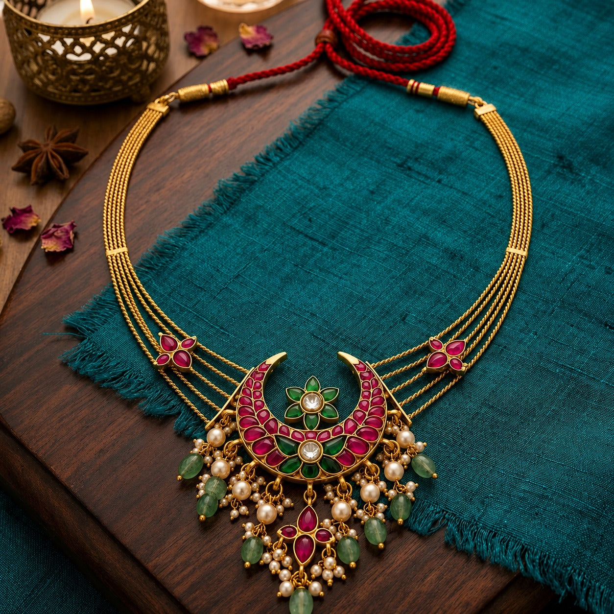 Jadau kundan ruby with green stone Hasli