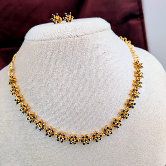 Necklace - Blue AD stone studded choker necklace- Kerala design