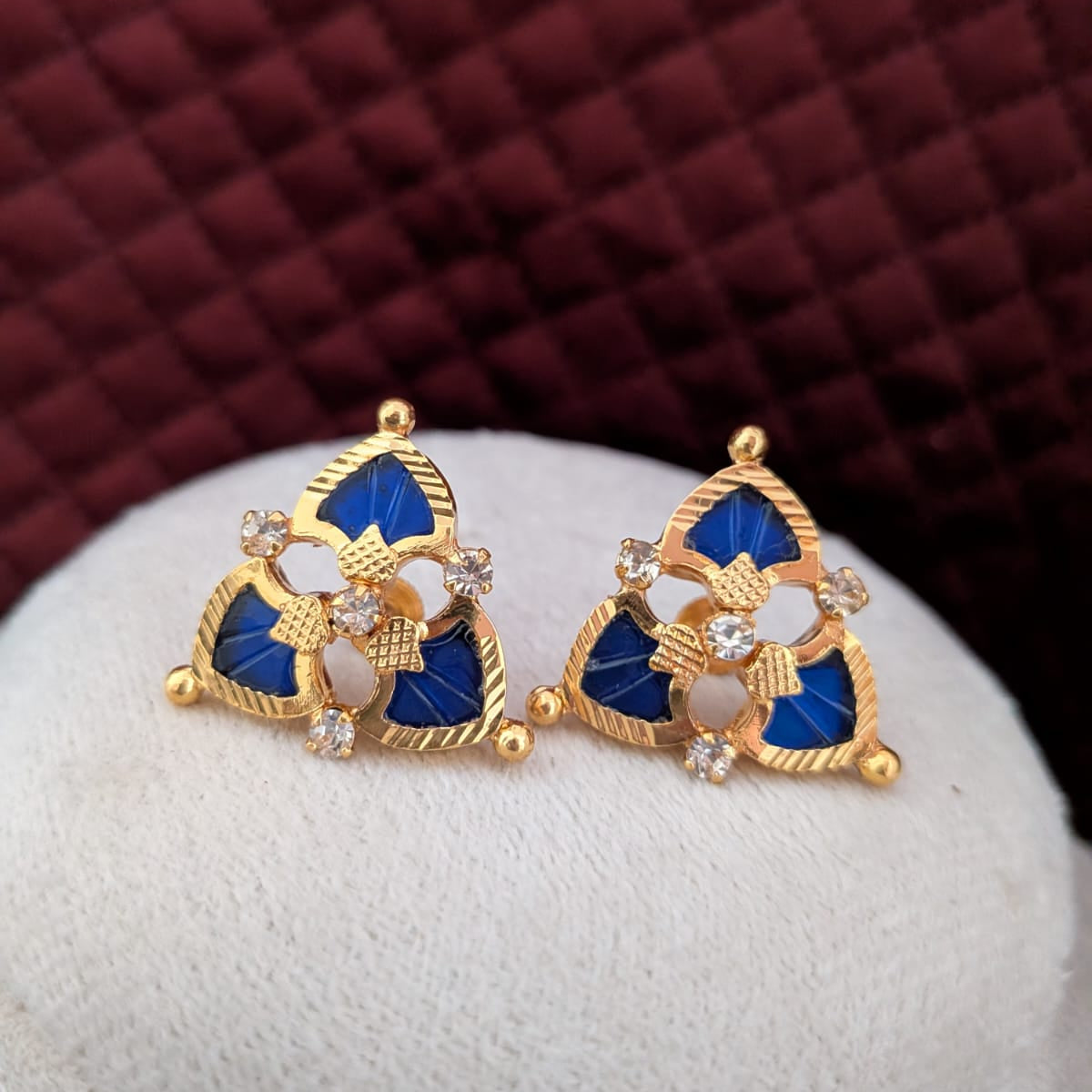 Kerala Microplated round palak blue stud