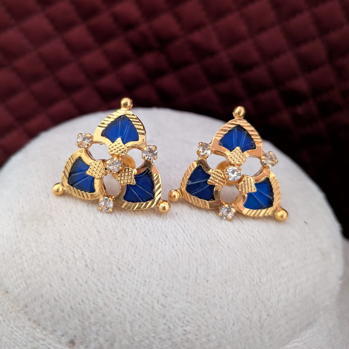 Kerala Microplated round palak blue stud