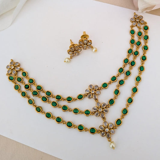 3 layer green  Flower necklace
