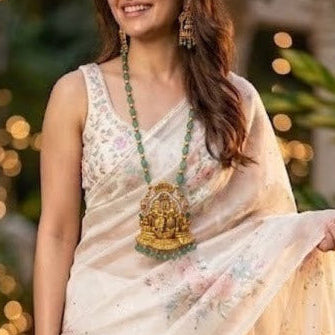 Long Radha krishna pendant with pearl with green beaded bridal Necklace