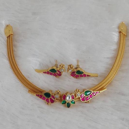 Jadau kundan stone Lotus with bird choker