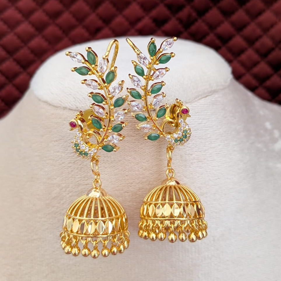 Peacock green AD stone earcuff with jumkha